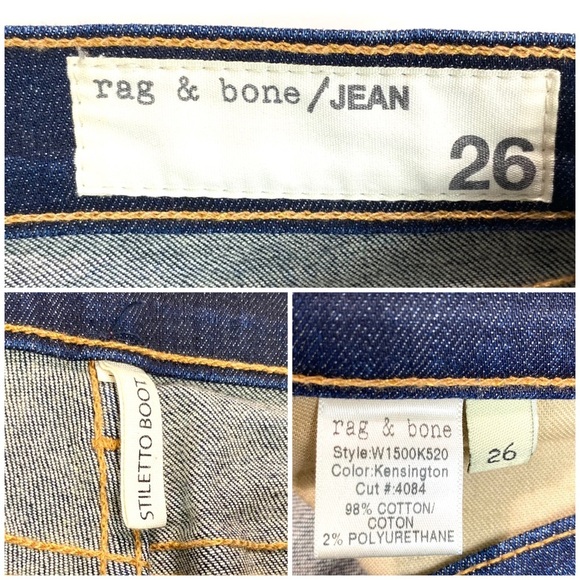 Rag and Bone Stiletto Boot Jeans in Kensington wash Dark Washed Size 26 - Picture 6 of 9